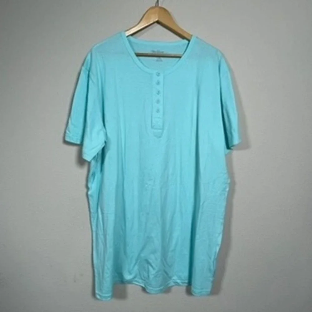 The Vermont Country Store Henley Nightgown Womens LXL Aqua Blue Cottagecore